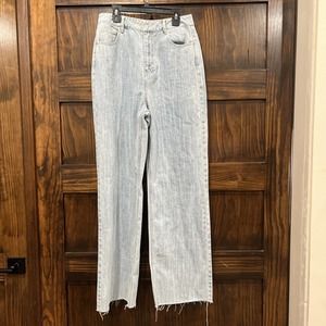 Emory Park‎ Pants Women Size Small Blue Jean Wide Leg Raw Hem 26 Inch Waist